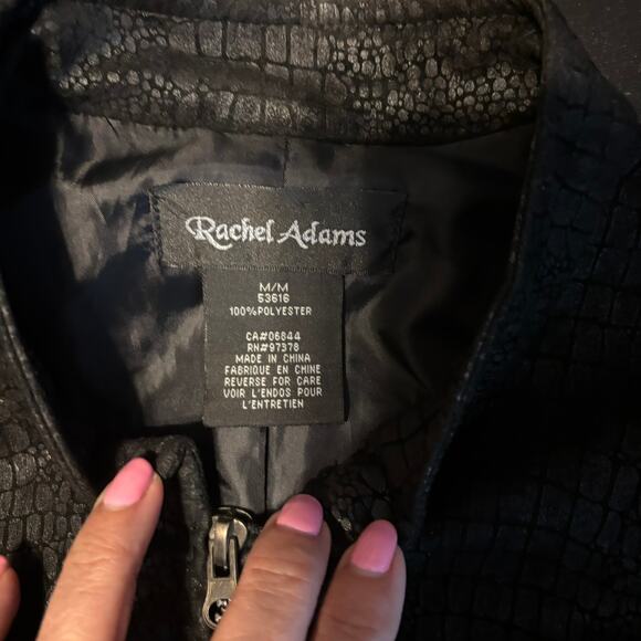 Rachel Adams Faux Leather Crocodile Print Black Jacket Womens Sz M Polyester - Picture 5 of 5